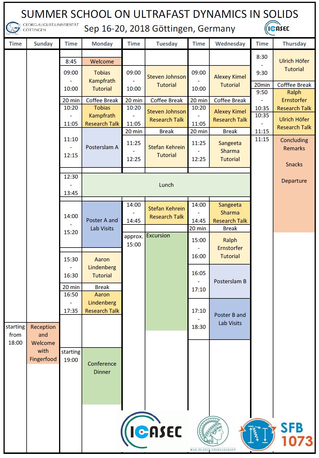 TimeTable Summerschool 2018